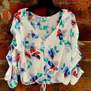 Floral print top, scrunch sleeves